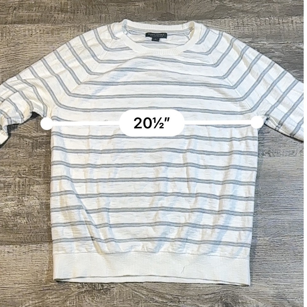 Banana Republic Mens White Grey Striped Cotton Slub Crewneck Sweater Large L - Picture 5 of 7